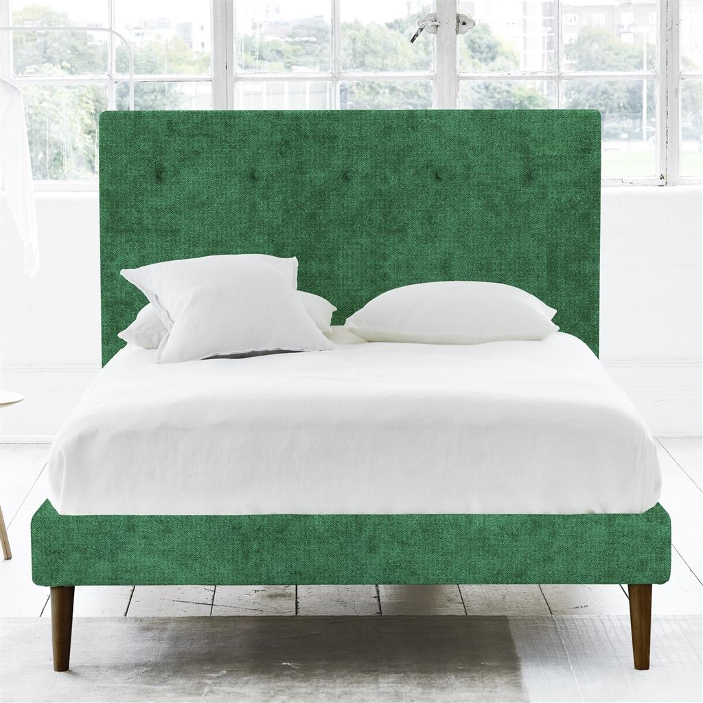 Polka Superking Bed - Self Buttons - Walnut Legs - Zaragoza Emerald
