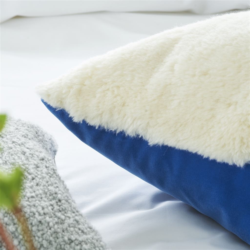 Mousson Chalk & Cerulean Faux Sheepskin Decorative Pillow