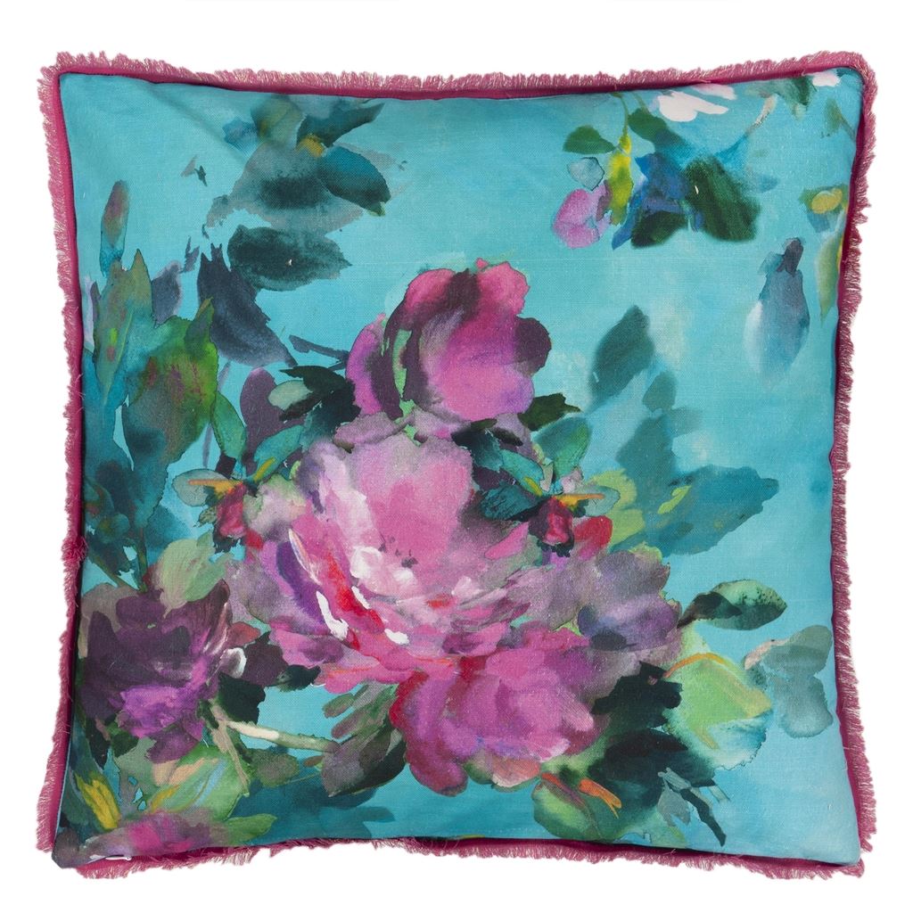 Bouquet de Roses Turquoise Cushion - Reverse