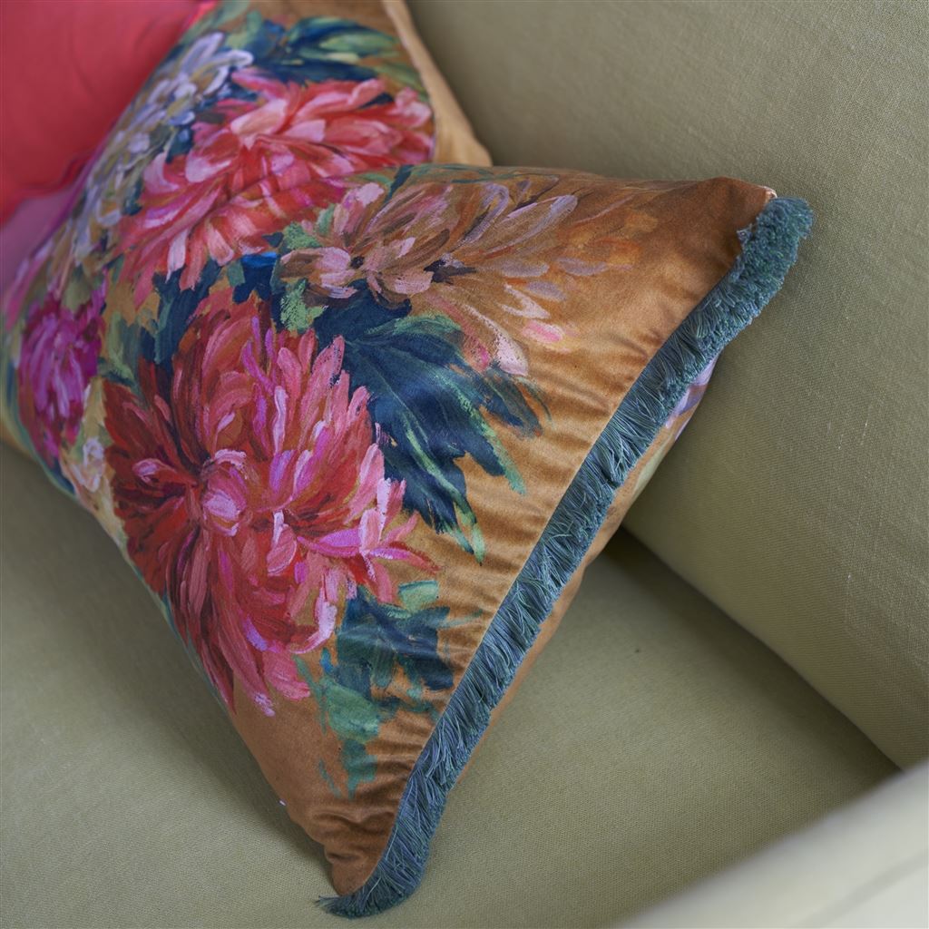 Fleurs D Artistes Velours Terracotta Cushion