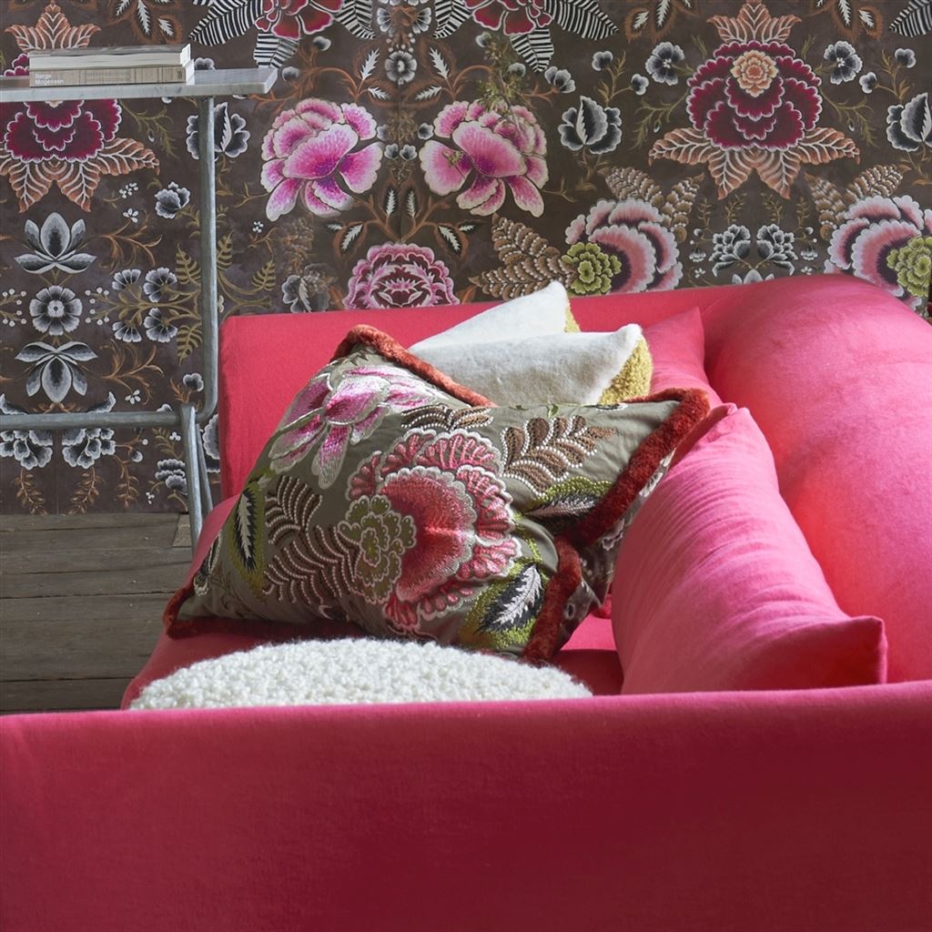 Rose De Damas Embroidered Cranberry Decorative Pillow
