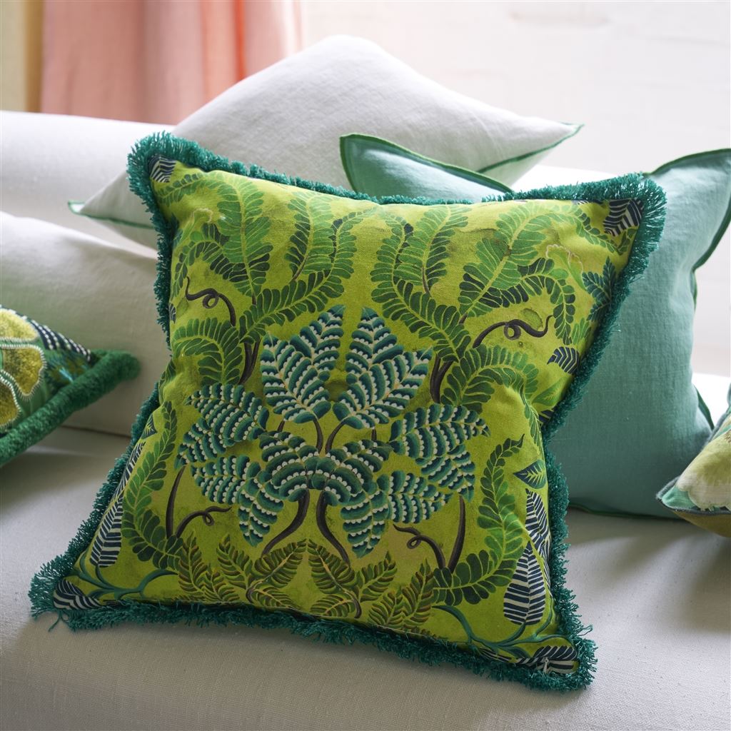 Coussin Brocart Decoratif Embroidered Lime