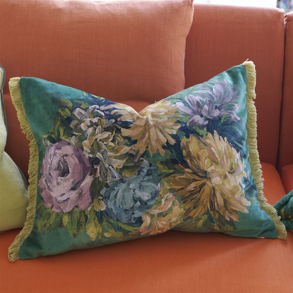 Fleurs D Artistes Velours Vintage Green Decorative Pillow