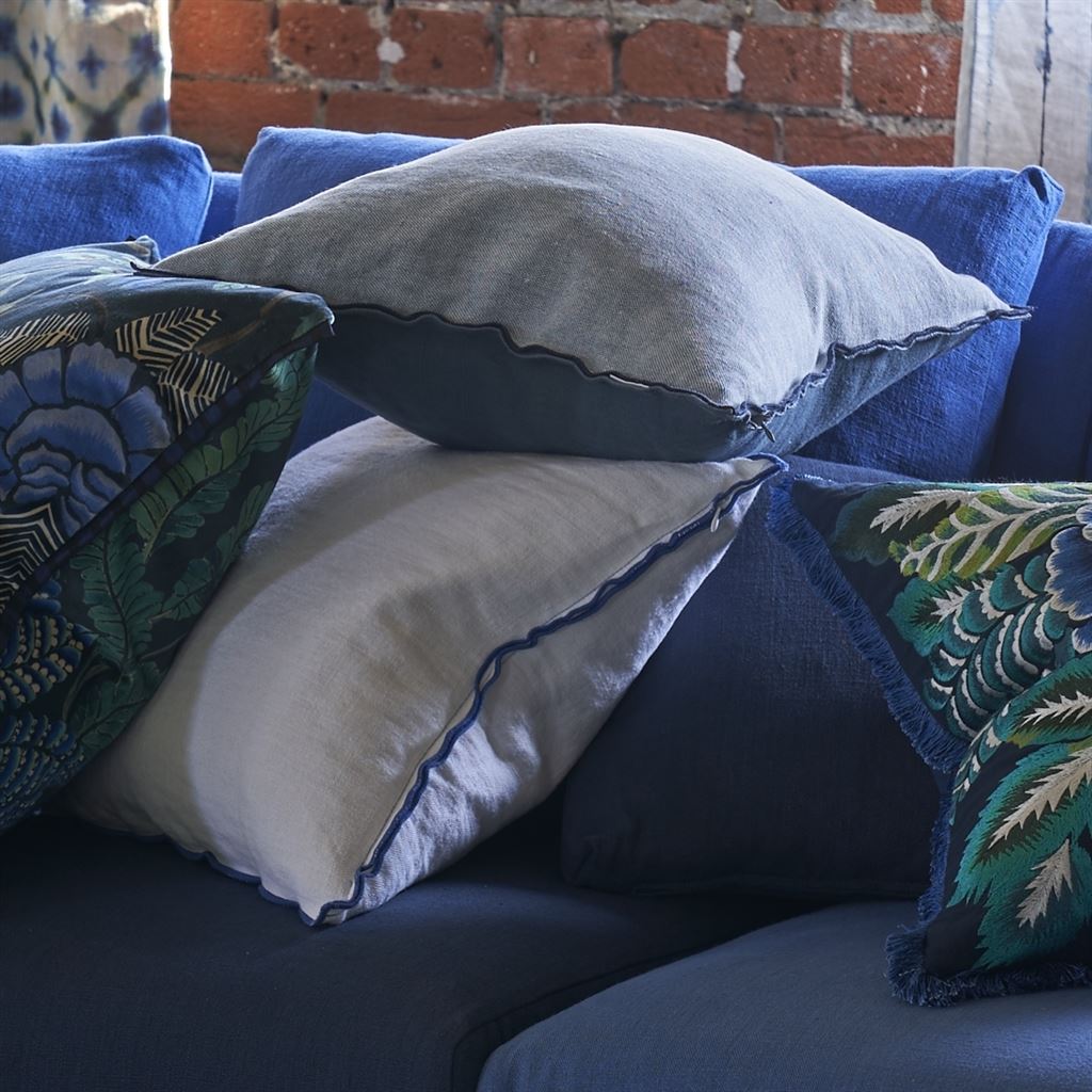 Brera Lino Alabaster & Cobalt Linen Cushion