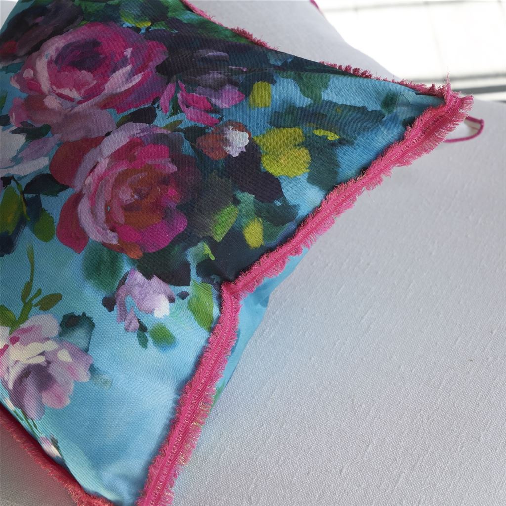 Bouquet De Roses Turquoise Cotton Cushion