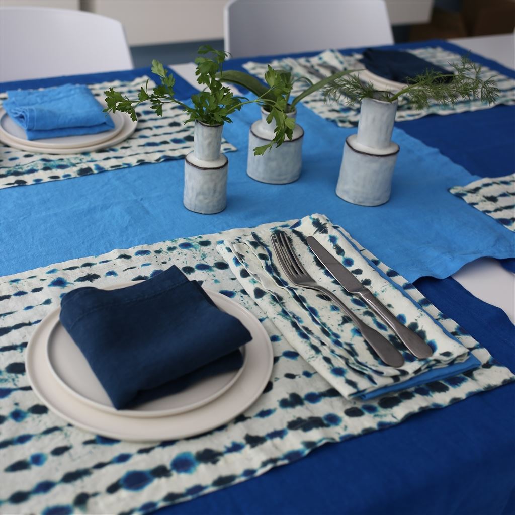 Shiwa Cobalt Linen Table Cloth, Runner, Placemats & Napkins