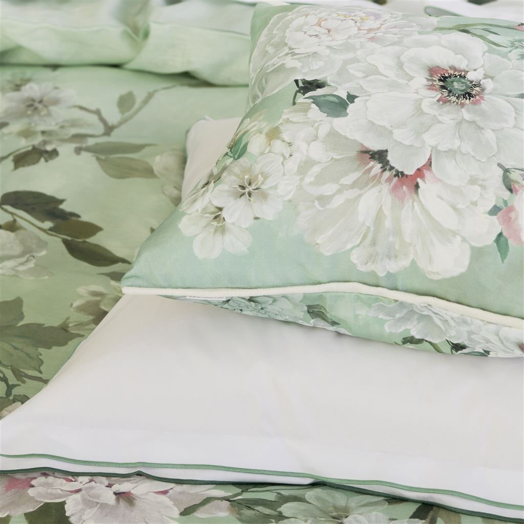 Fleur Blanche Eau De Nil Cotton Decorative Pillow