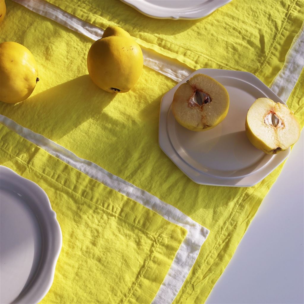 Lario Lemon Linen Table Cloth, Runner, Placemats & Napkins 