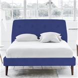 Cosmo Bed - Self Buttons - Superking - Walnut Leg - Cheviot Cobalt