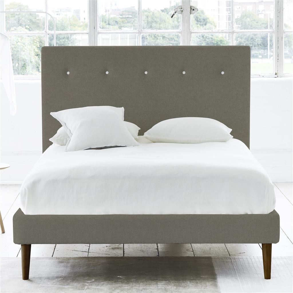 Polka Bed - White Buttons - Superking - Walnut Leg - Rothesay Pumice