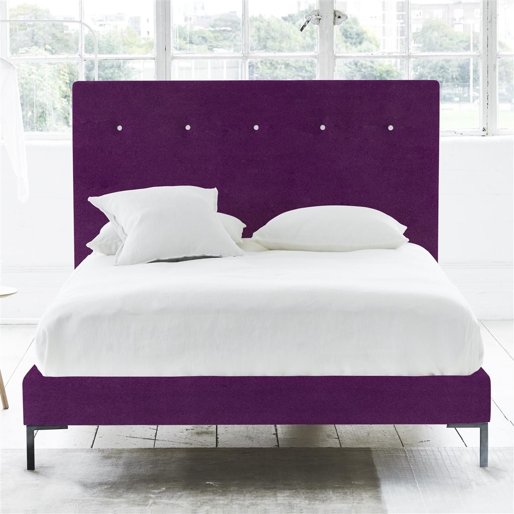Polka Superking Bed - White Buttons - Metal Legs - Cassia Damson