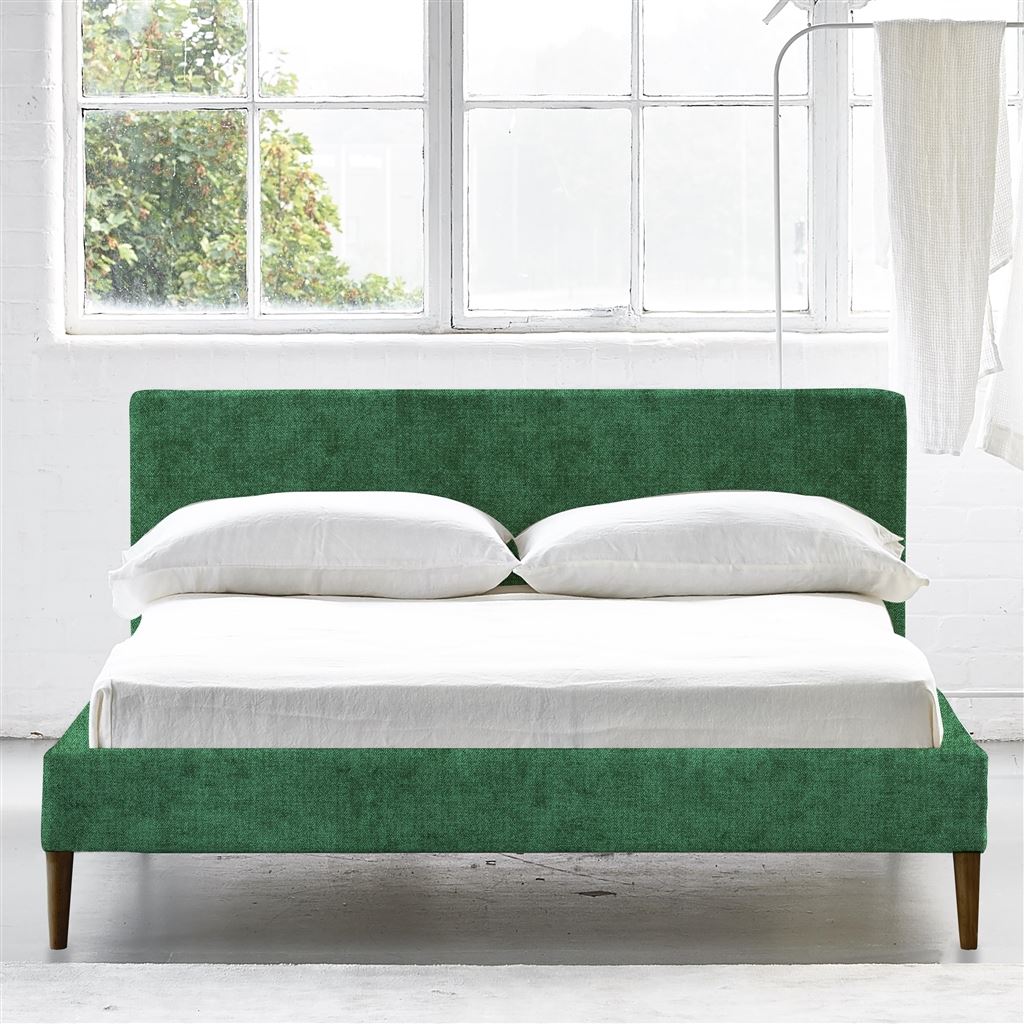 Square Low Superking Bed - Walnut Legs - Zaragoza Emerald