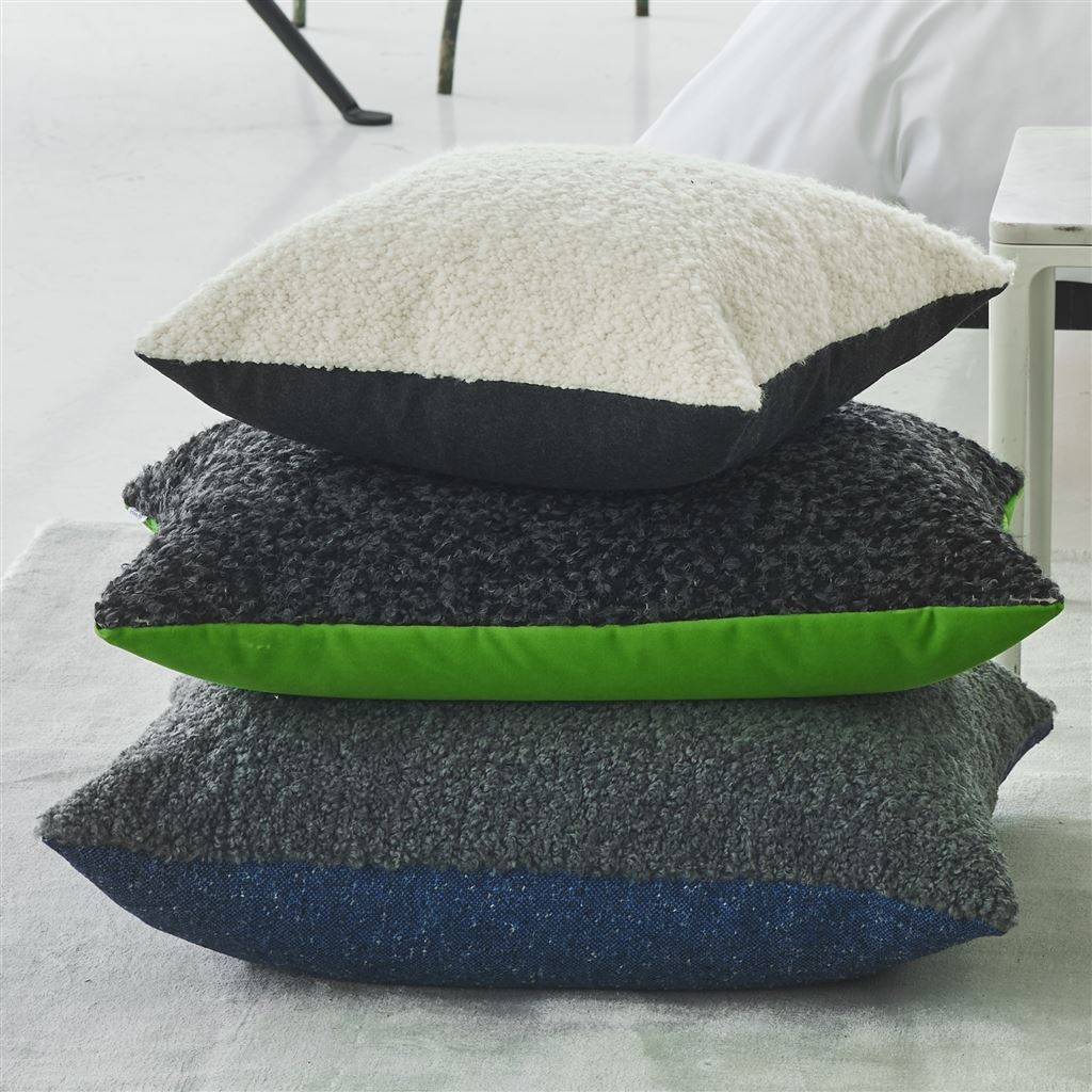 Merelle Graphite & Cobalt Faux Fur Decorative Pillow 