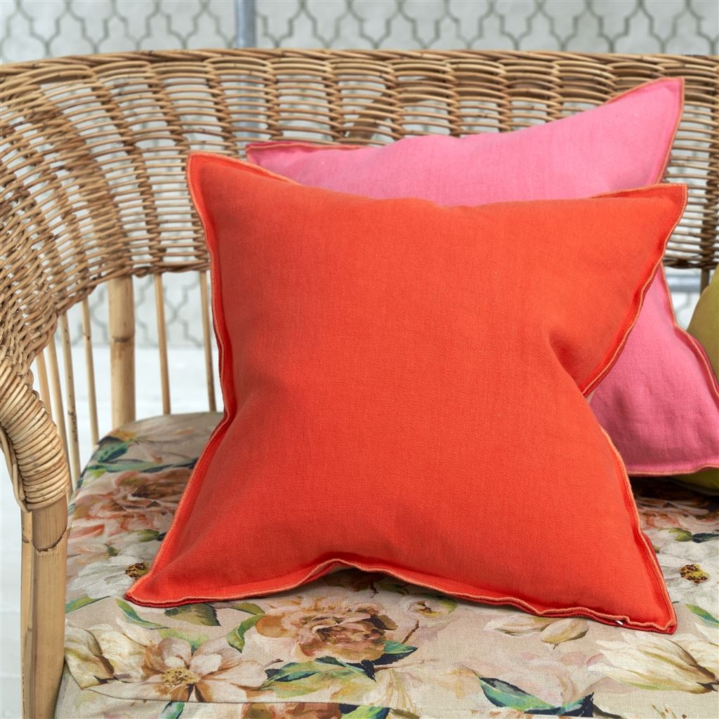 Brera Lino Nasturtium & Papaya Linen Decorative Pillow 