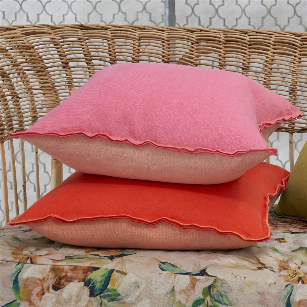 Brera Lino Hibiscus & Peach Linen Decorative Pillow