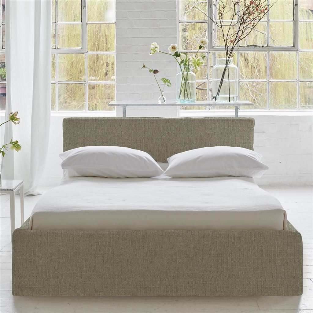 Square Loose Bed Low - Single - Brera Lino - Pebble - Walnut Leg