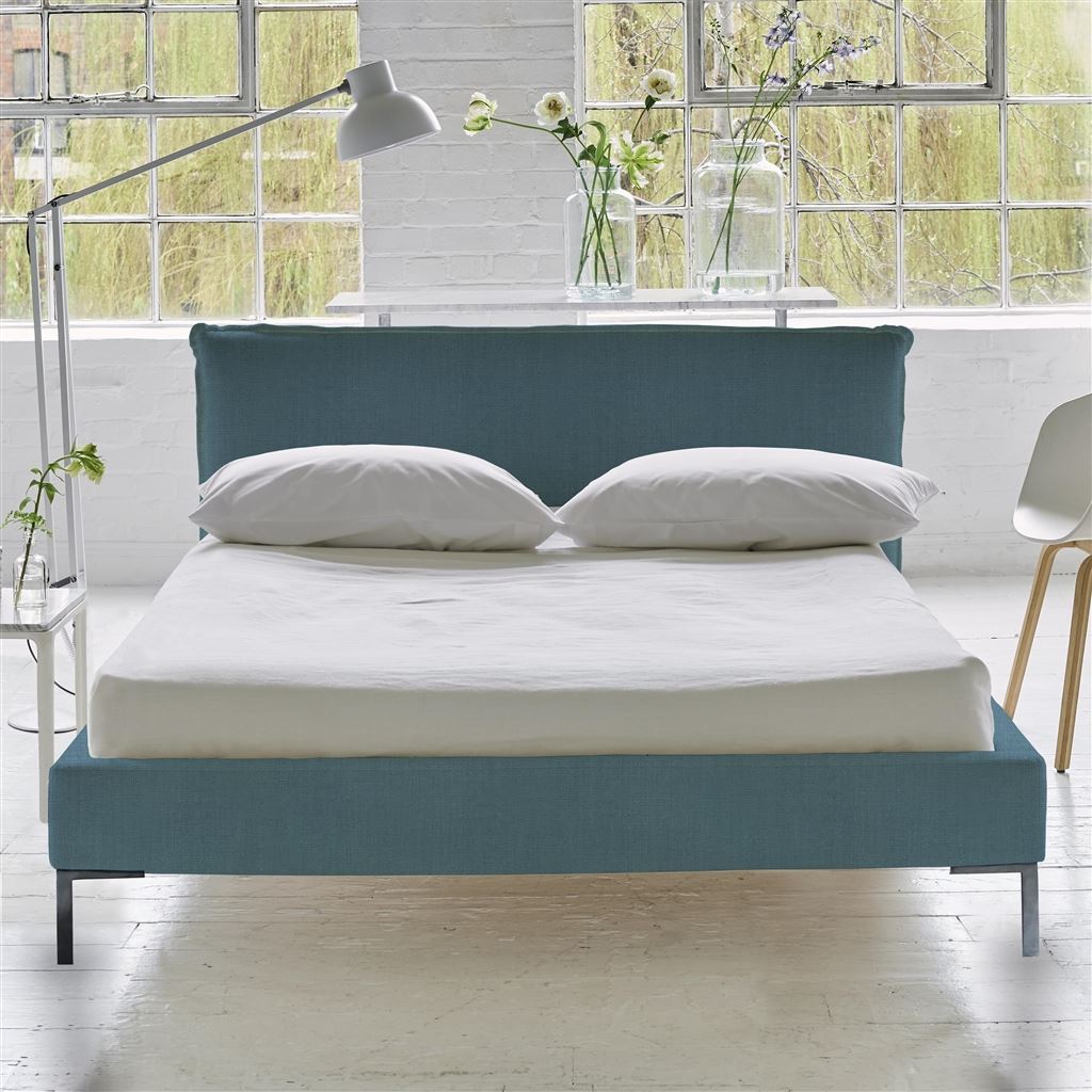 Pillow Low Bed - Double - Brera Lino Ocean - Metal Leg