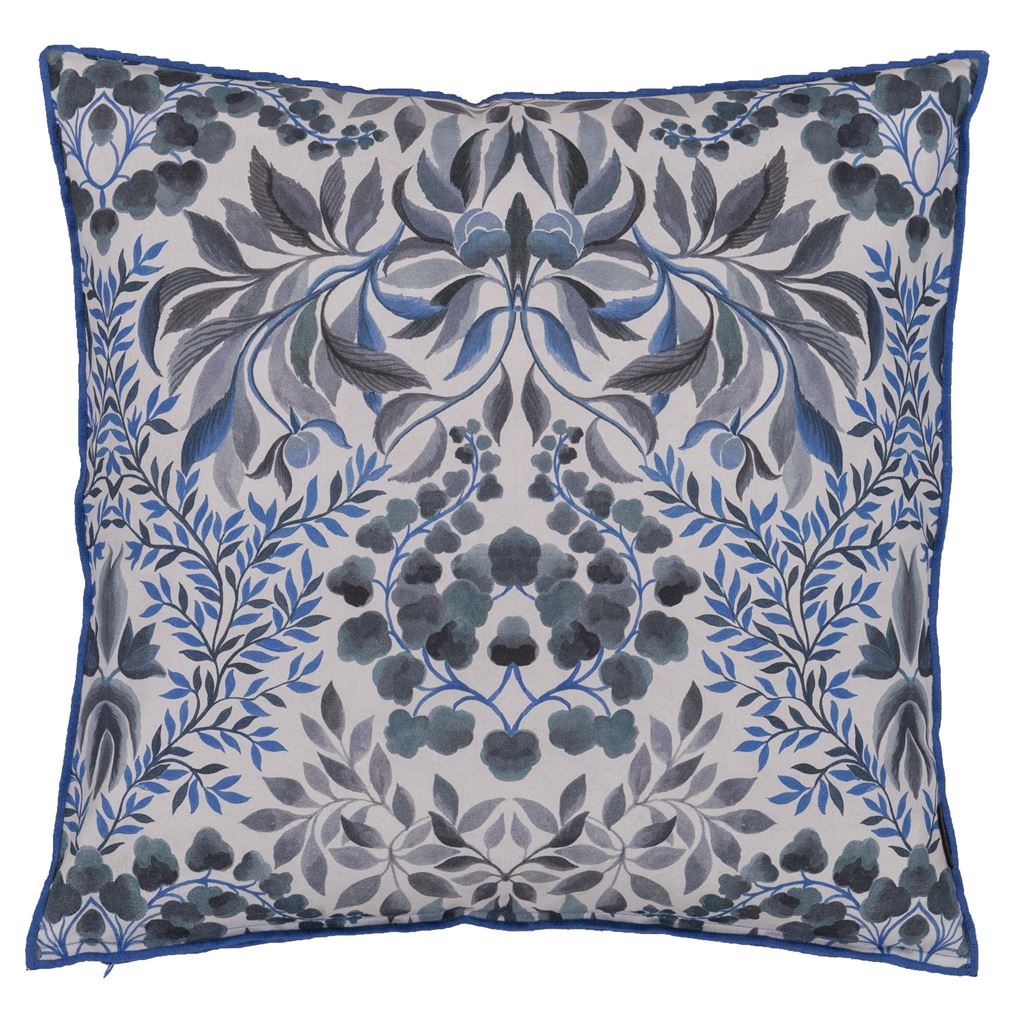 Ikebana Damask Slate Blue Cushion - Reverse