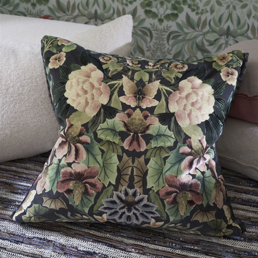 Ikebana Damask Graphite Velvet Cushion | Designers Guild