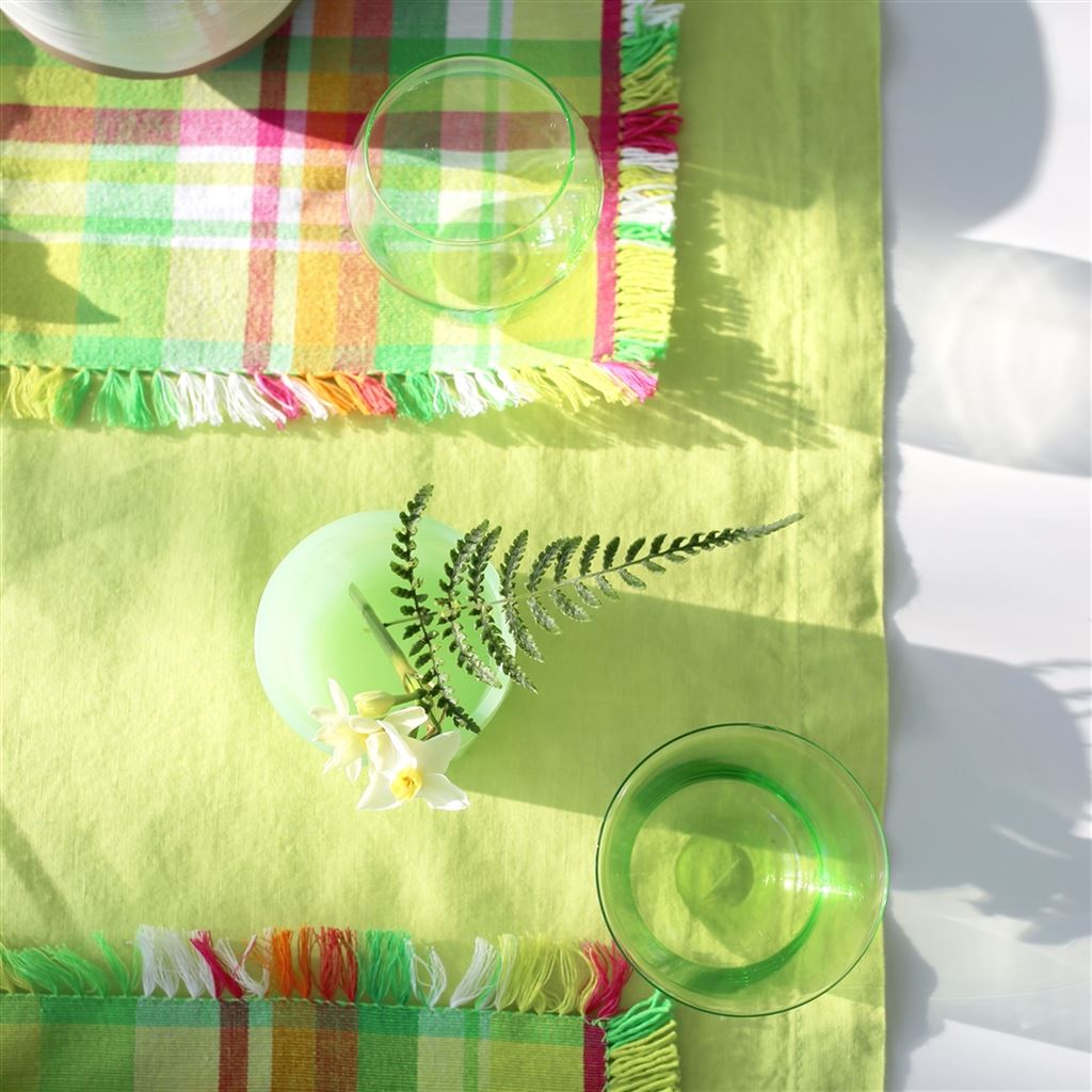 Lario Lemongrass Linen Table Cloth, Runner, Placemats & Napkins