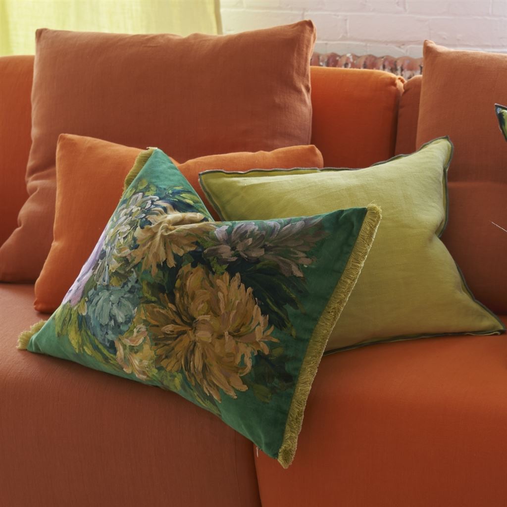 Fleurs D Artistes Velours Vintage Green Decorative Pillow