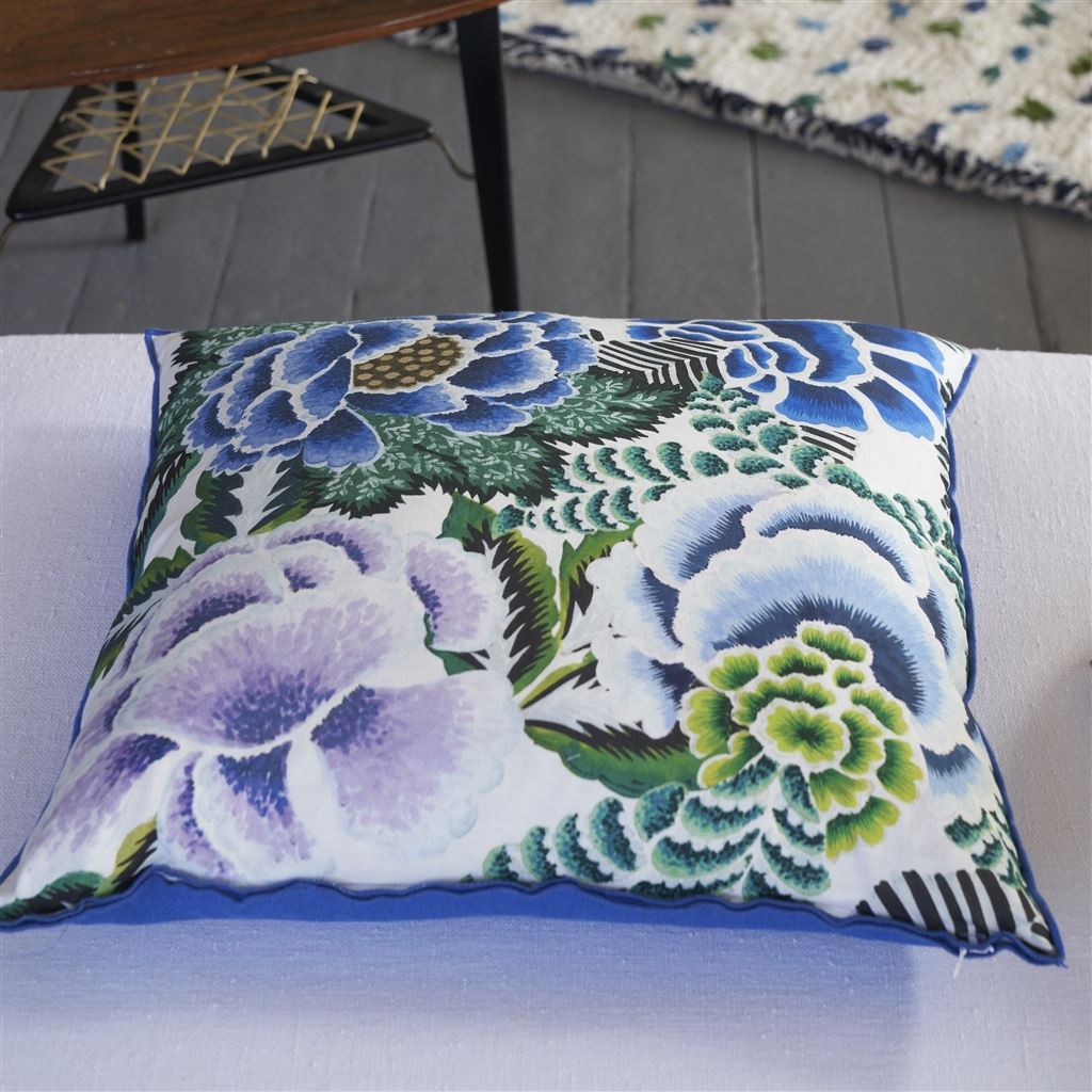 Rose De Damas Cobalt Decorative Pillow