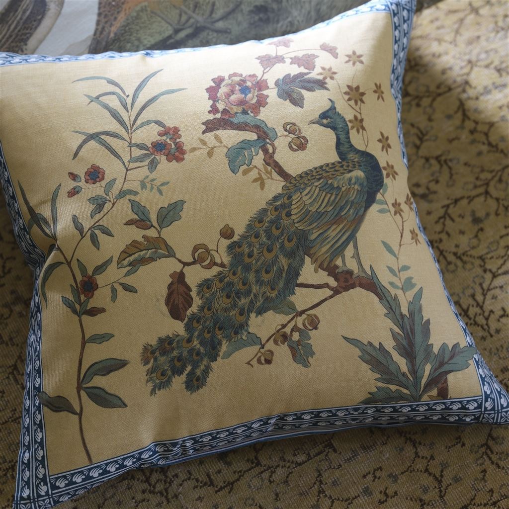 Peacock Toile Sepia Cushion