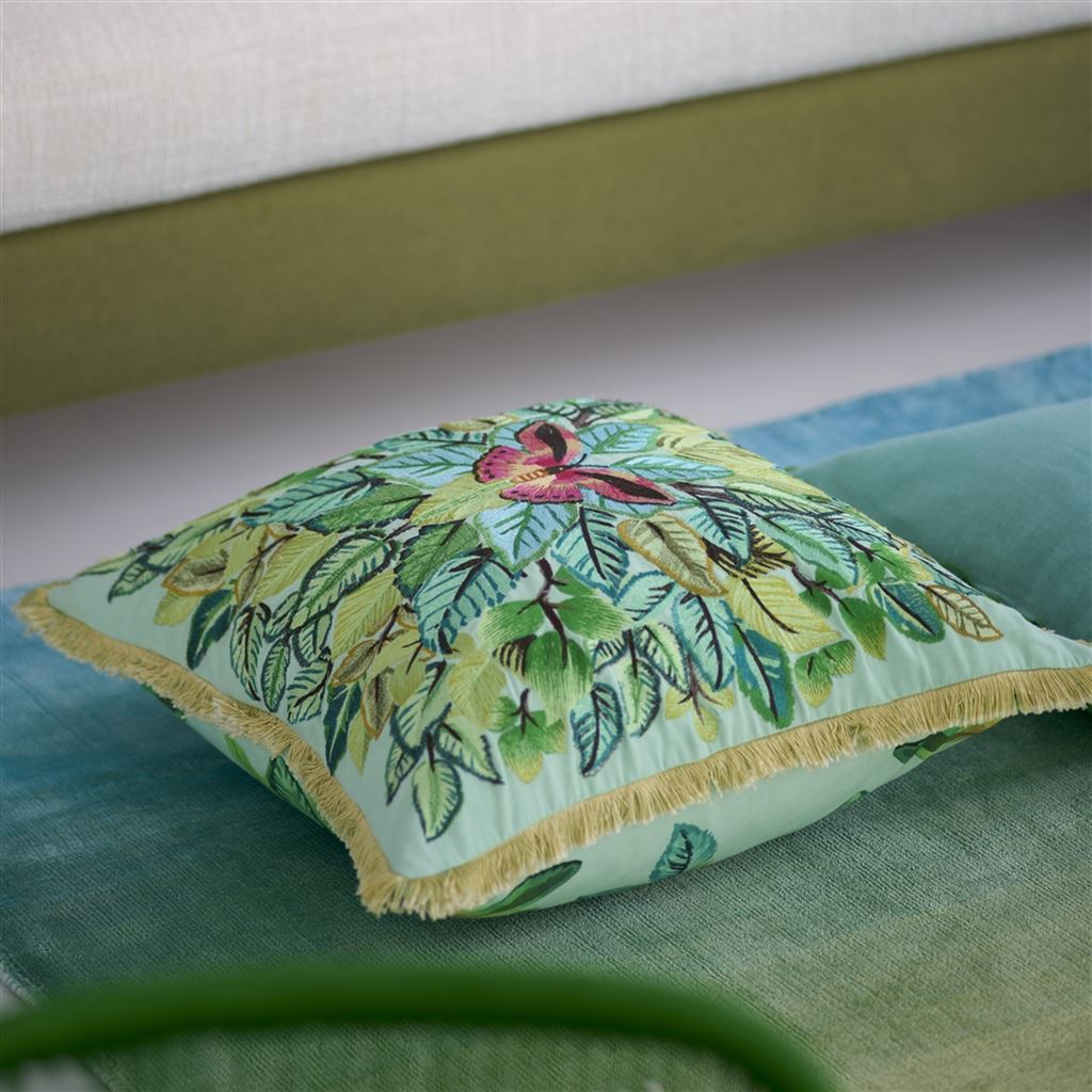 Coussin Celastrina Embroidered Turquoise Cotton