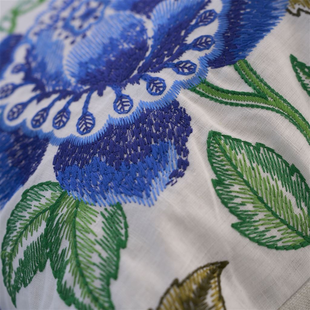 Isabella Embroidered Cobalt Linen Cushion