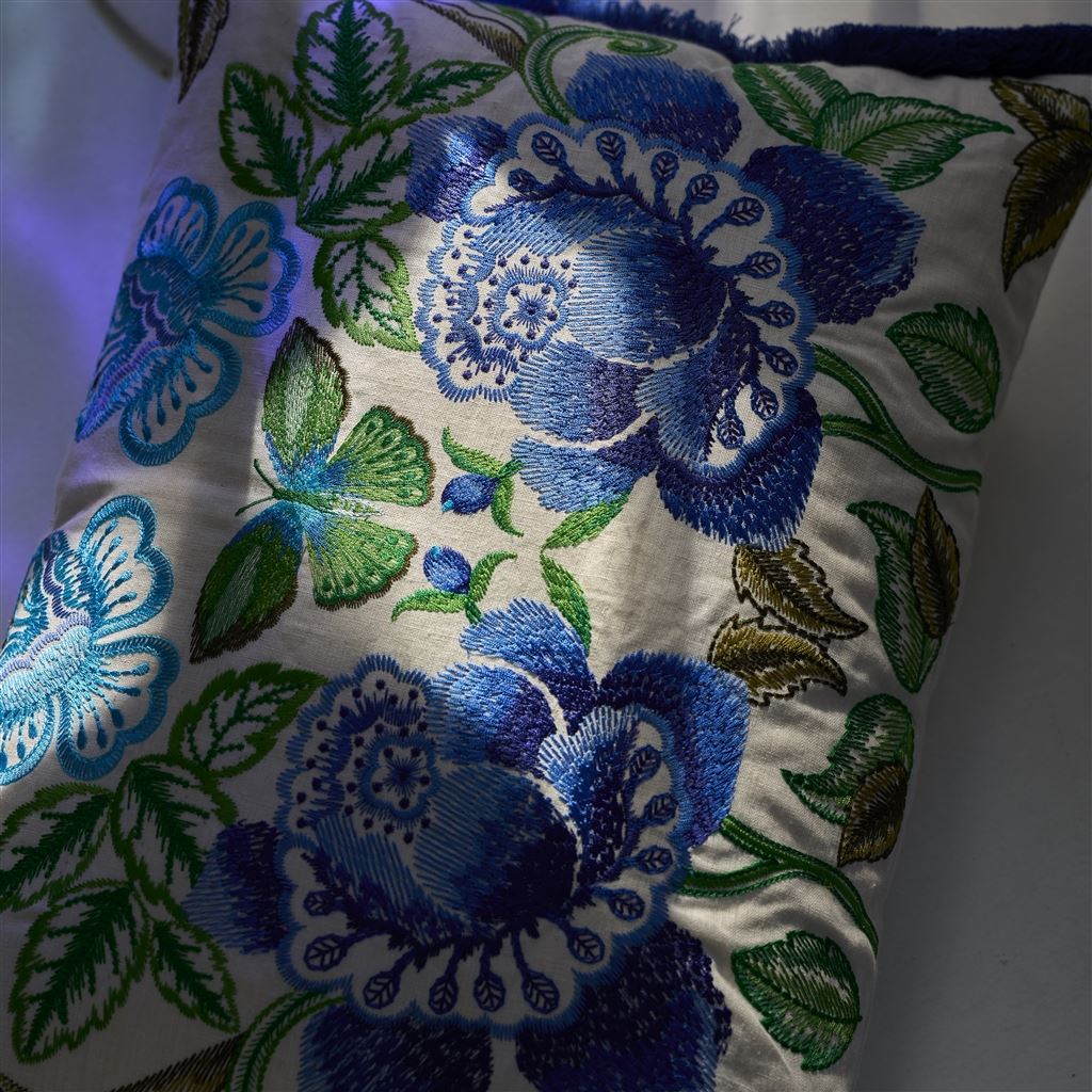 Isabella Cobalt Embroidered Linen Cushion