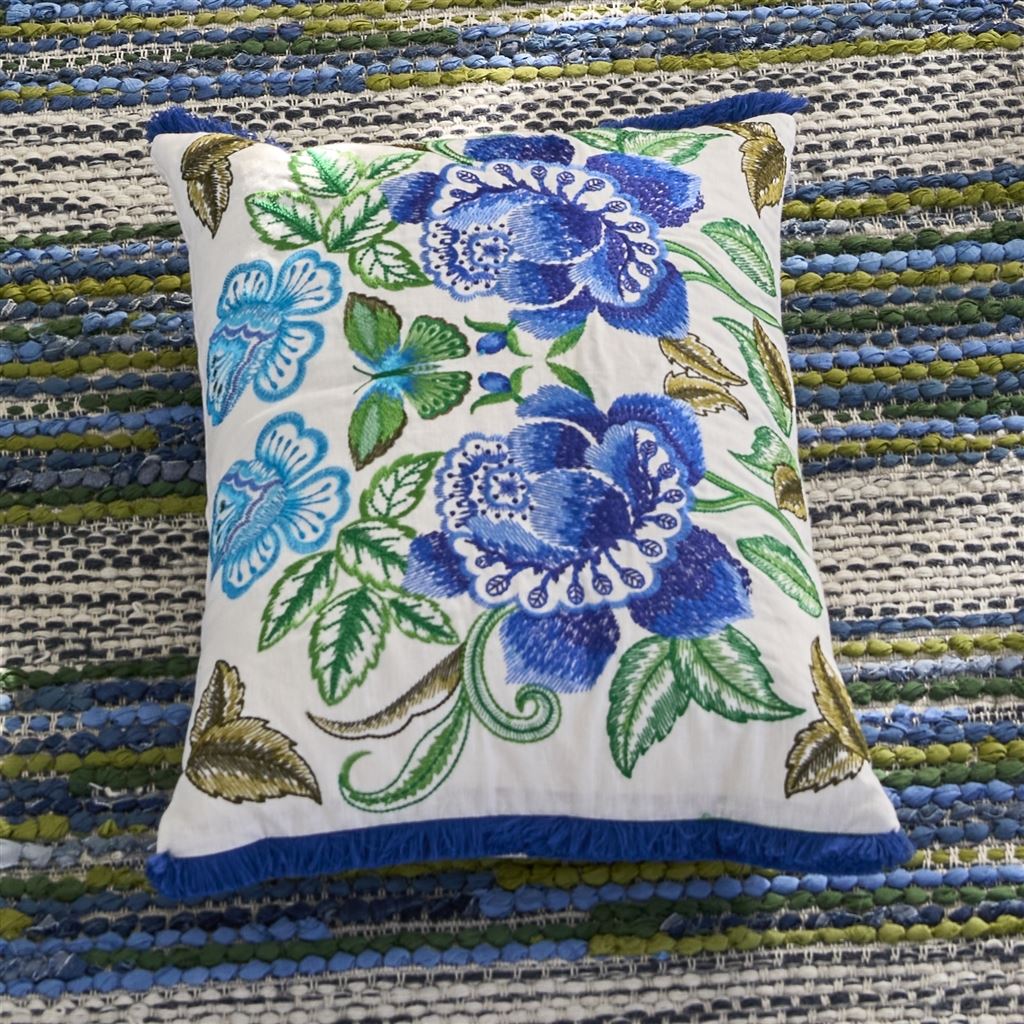 Isabella Cobalt Embroidered Linen Cushion