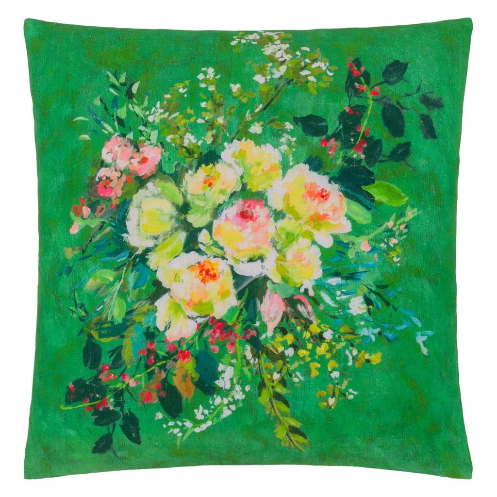Margaretta Linen Emerald Cushion - Reverse