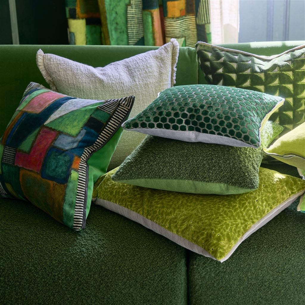 Raku Patchwork Emerald Velvet Cushion