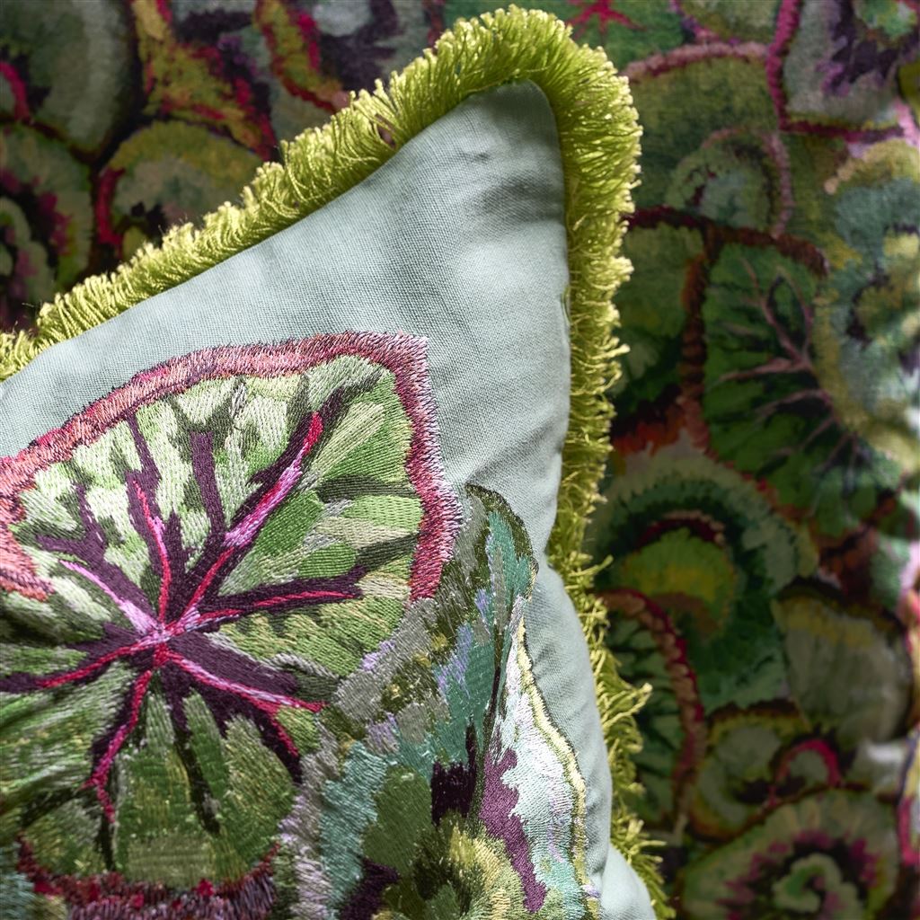 Leaf Glaze Emerald Embroidered Cotton Cushion