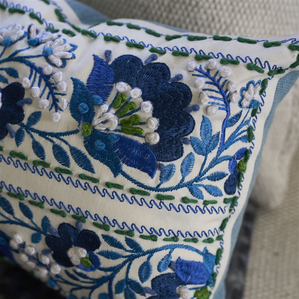 Enamel Flower Indigo Cotton Cushion
