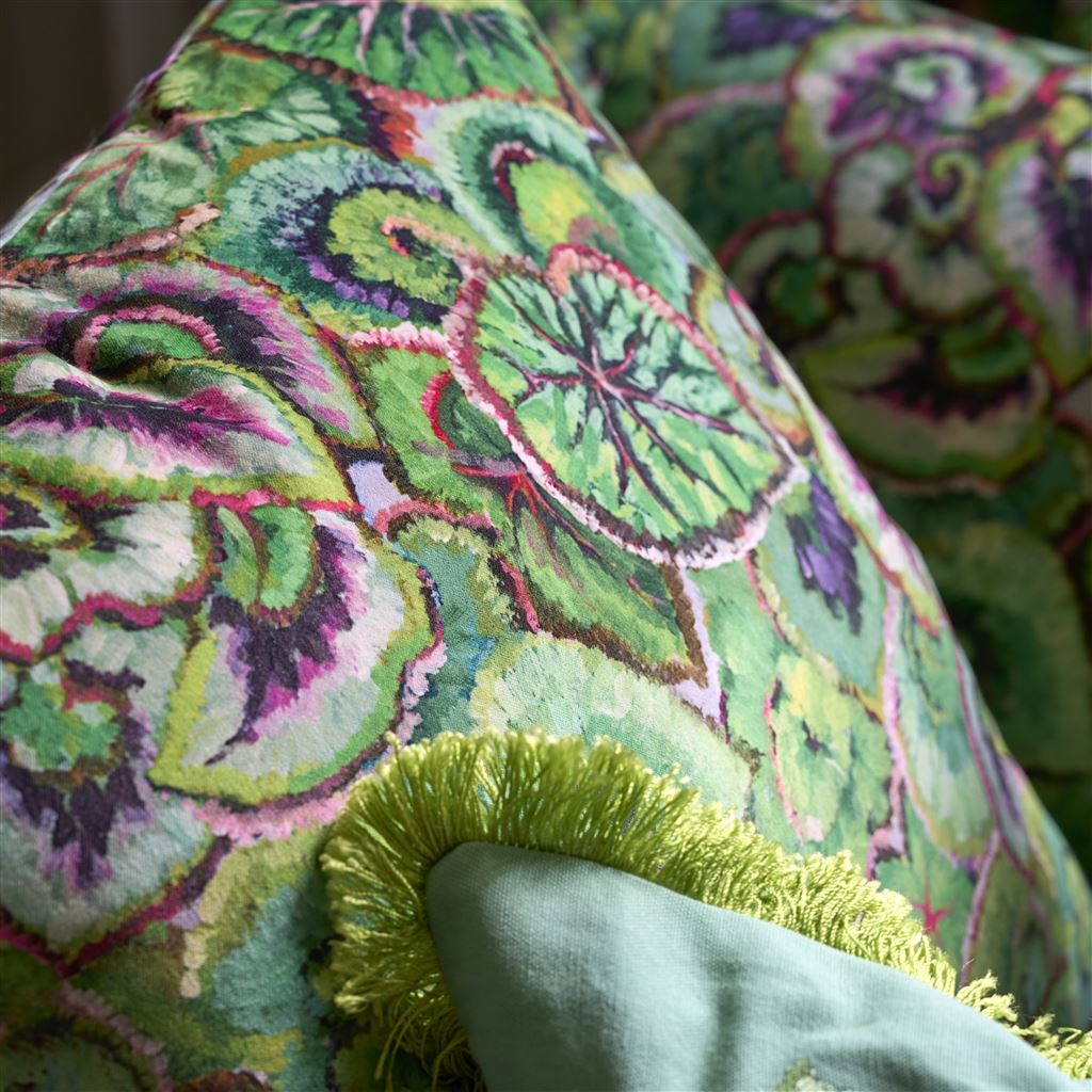 Leaf Glaze Emerald Embroidered Cotton Cushion