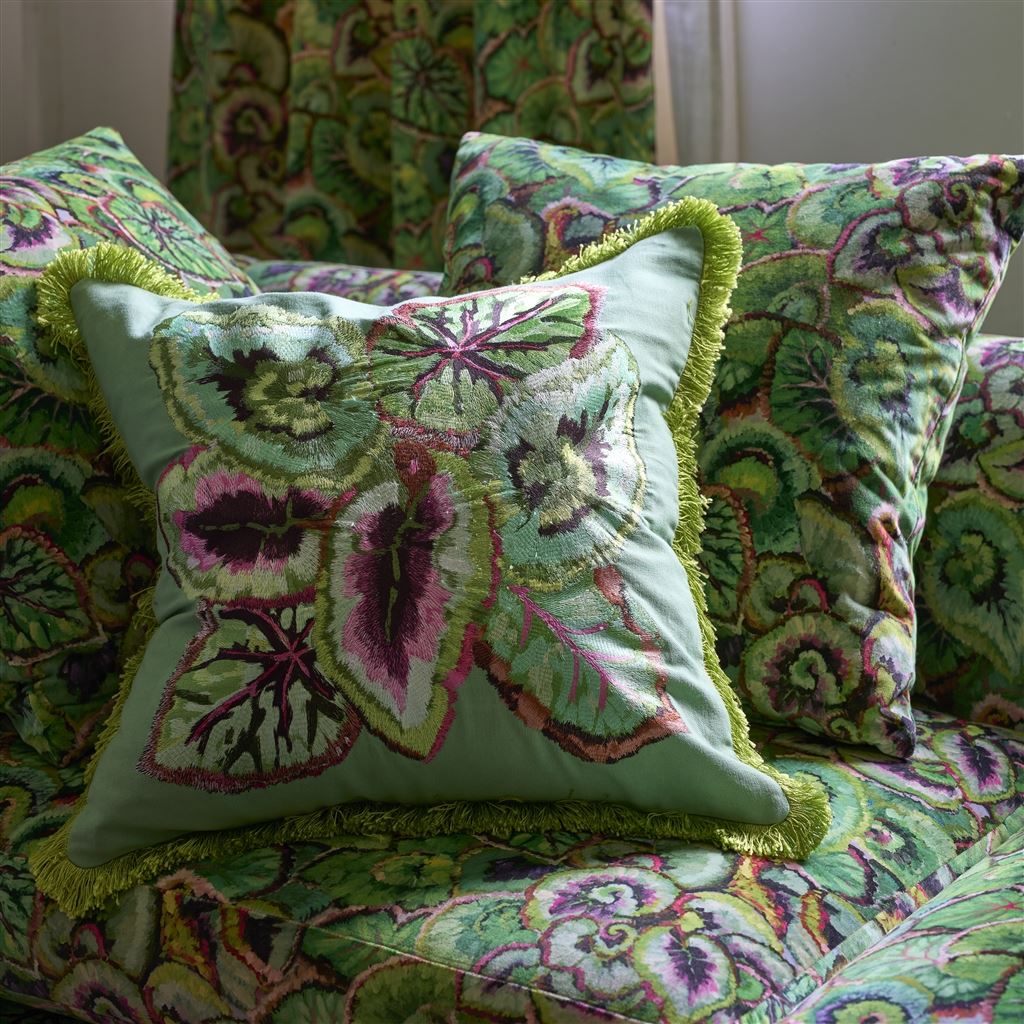 Leaf Glaze Emerald Embroidered Cotton Cushion