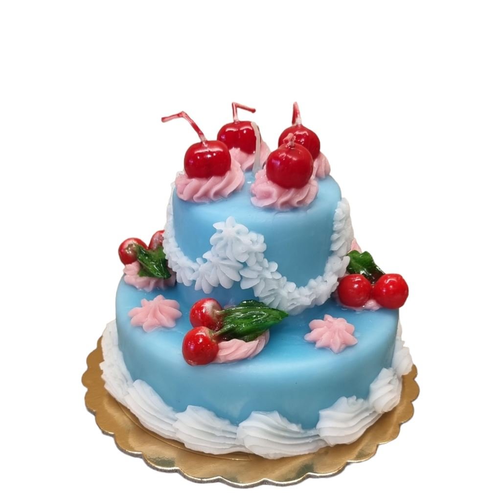 Blue Two-Tiered Cake Candle