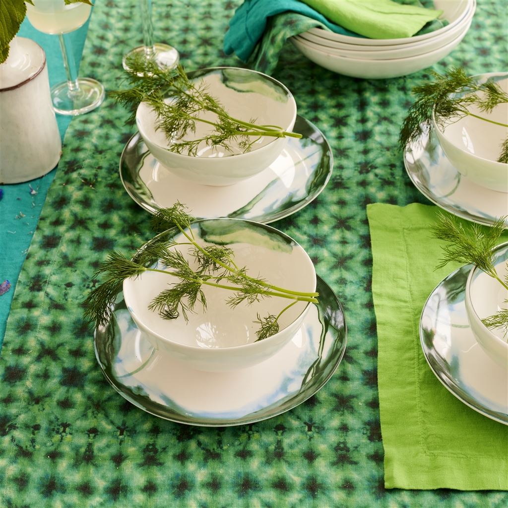 Shibori Emerald Linen Runner, Placemats & Napkins