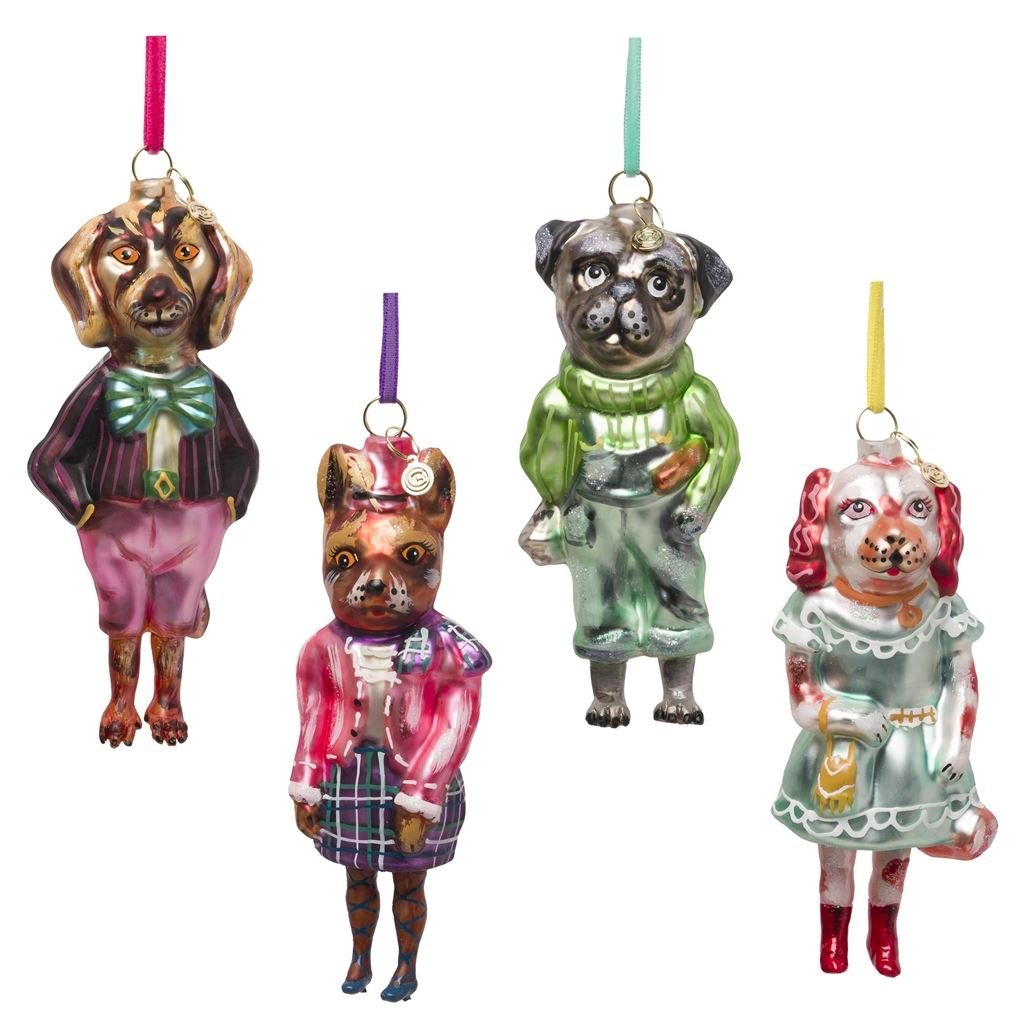 Nathalie Lete Dressed Dog Christmas Decoration set of 4 