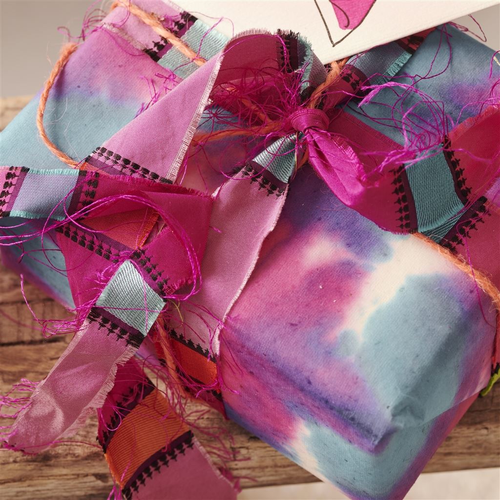 3 Sheets of Hand Tie-dyed Fuchsia and Turquoise Gift Wrap