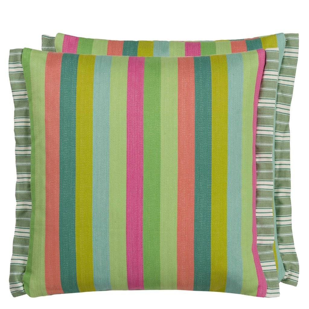 cork street stripe emerald cushion