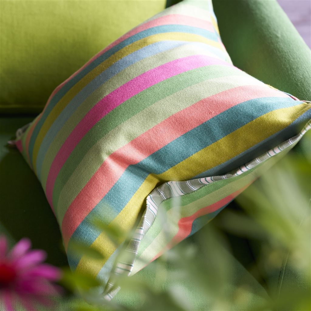 Cork Street Stripe Emerald Cotton Cushion