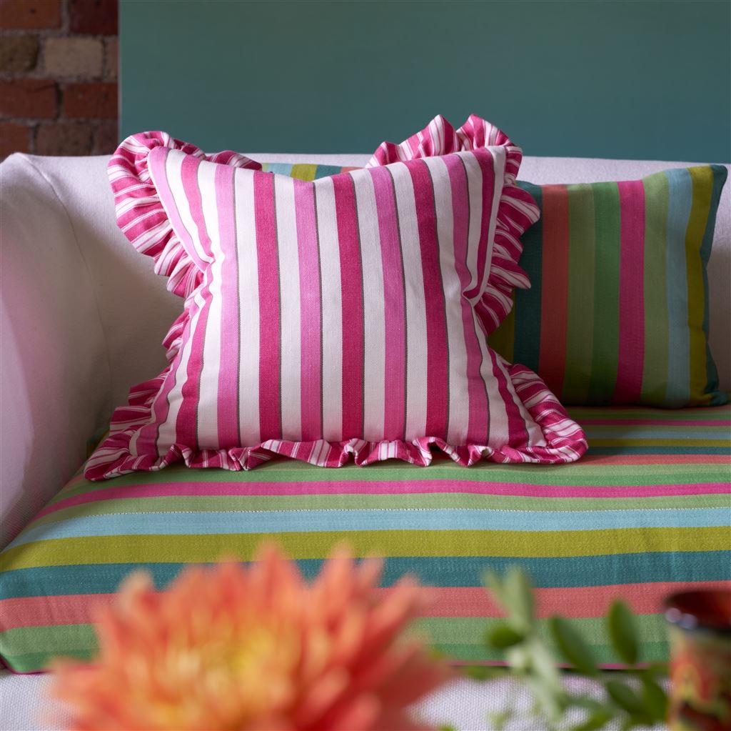 Burlington Stripe Fuchsia Cotton Decorative Pillow