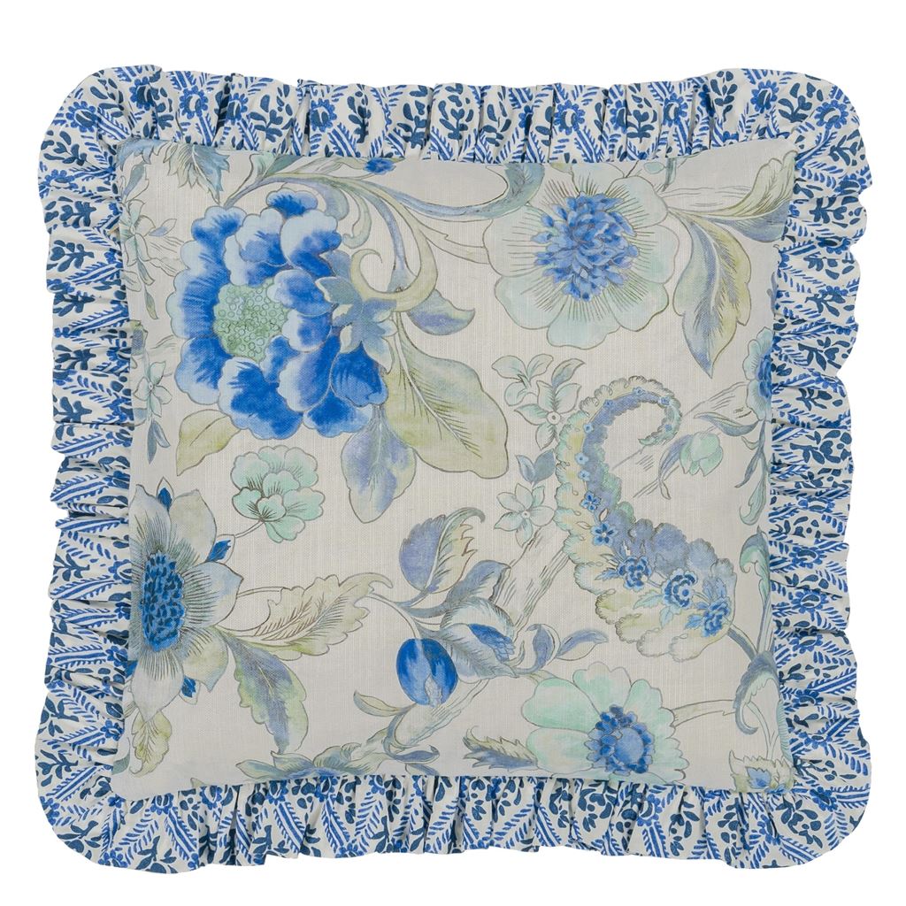 Craven Street Flower Woad Cushion - Reverse