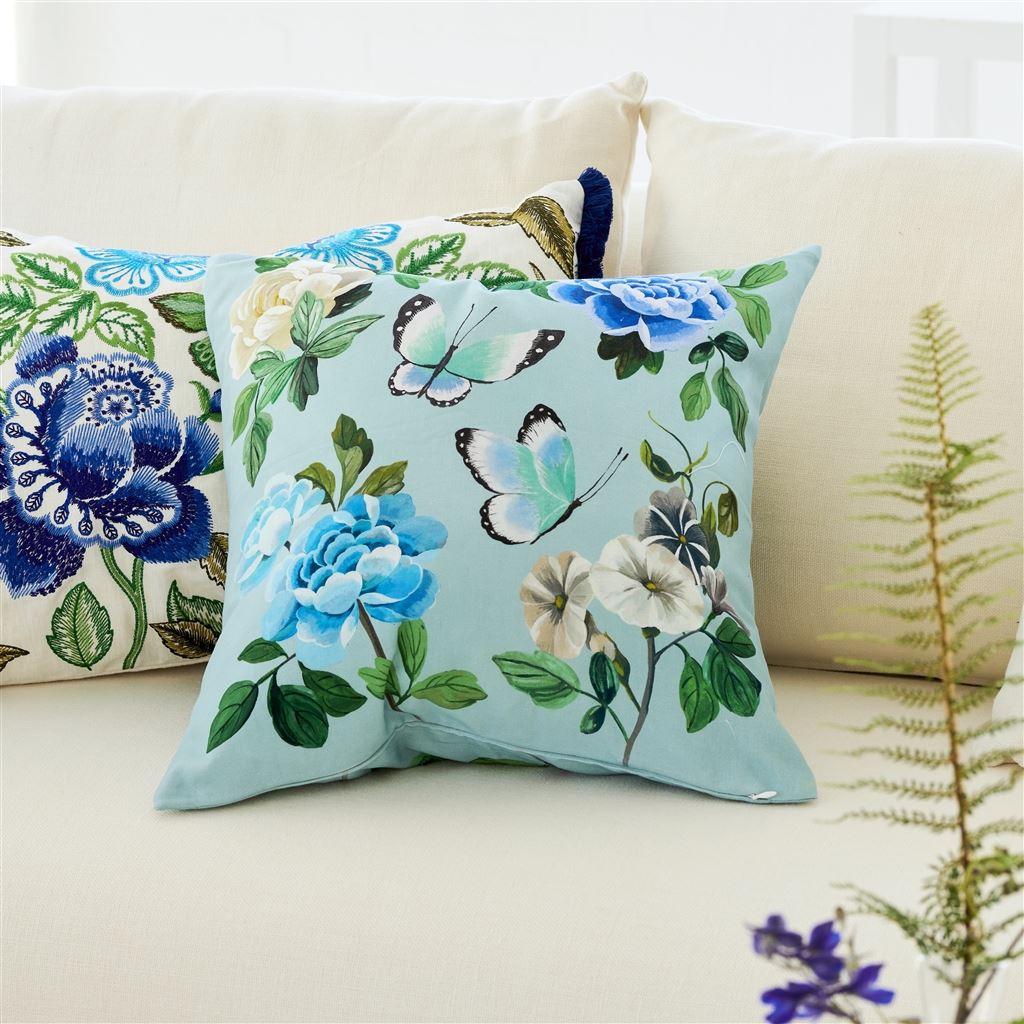 Miraflores Cobalt Embroidered Cushion