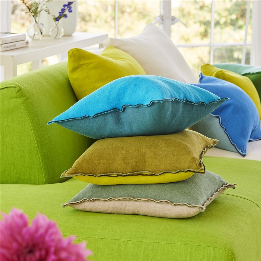 Brera Lino Lime & Moss Linen Decorative Pillow 