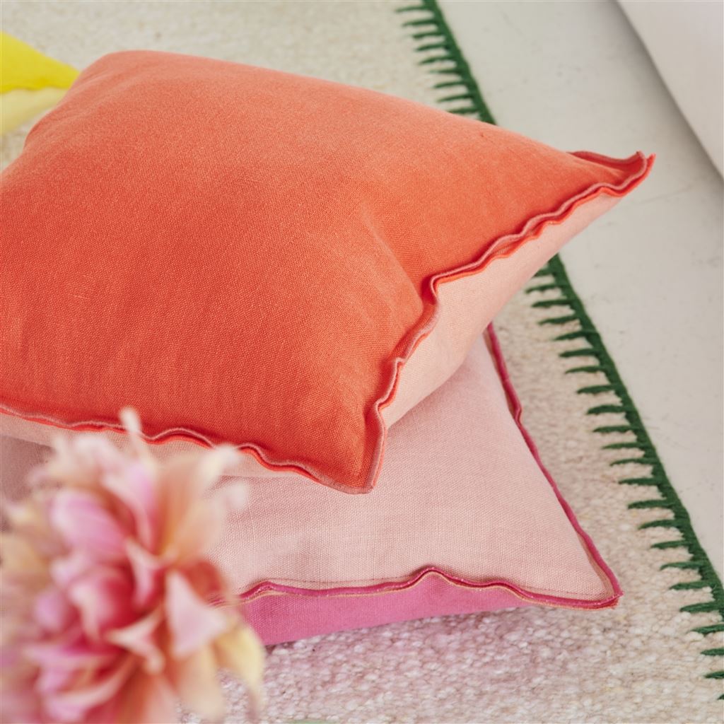 Brera Lino Damask Rose & Travertine Linen Cushion