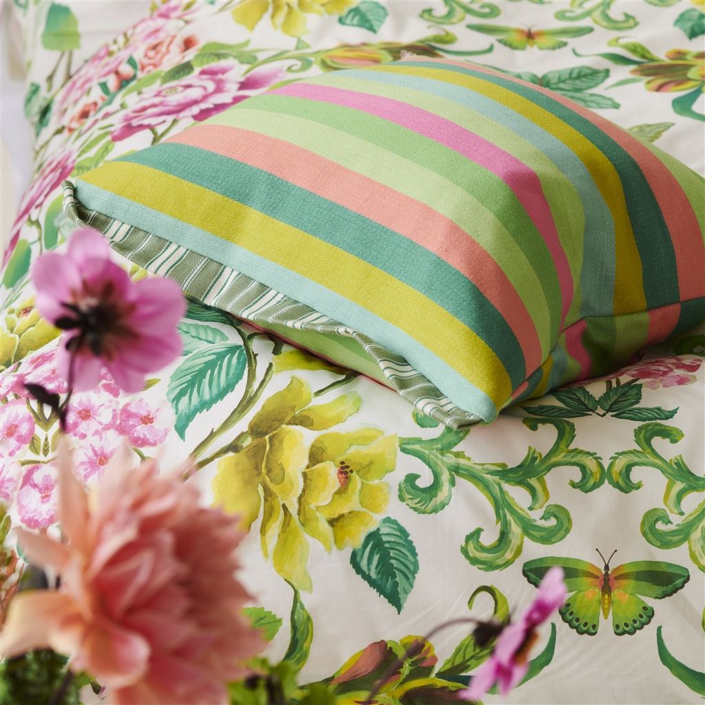 Cork Street Stripe Emerald Cotton Cushion