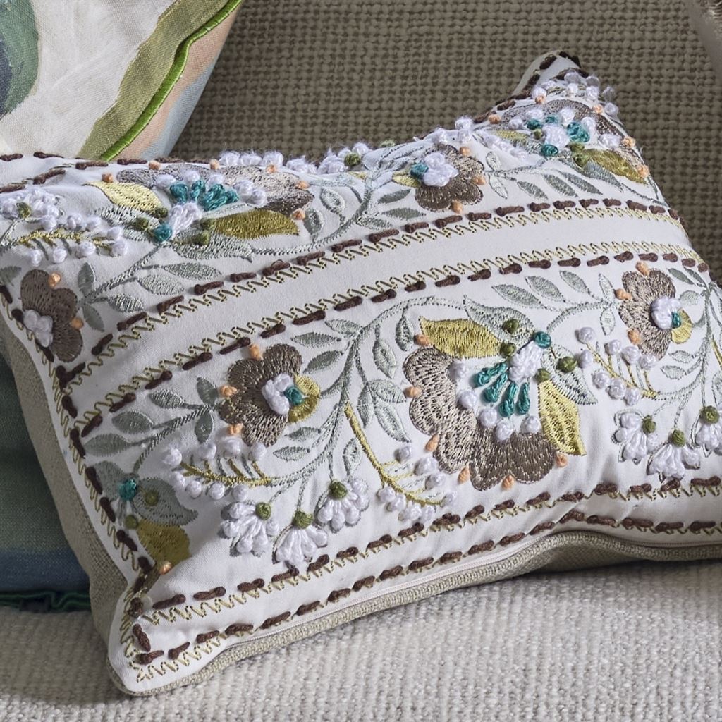 Enamel Flower Celadon Embroidered Cotton Cushion